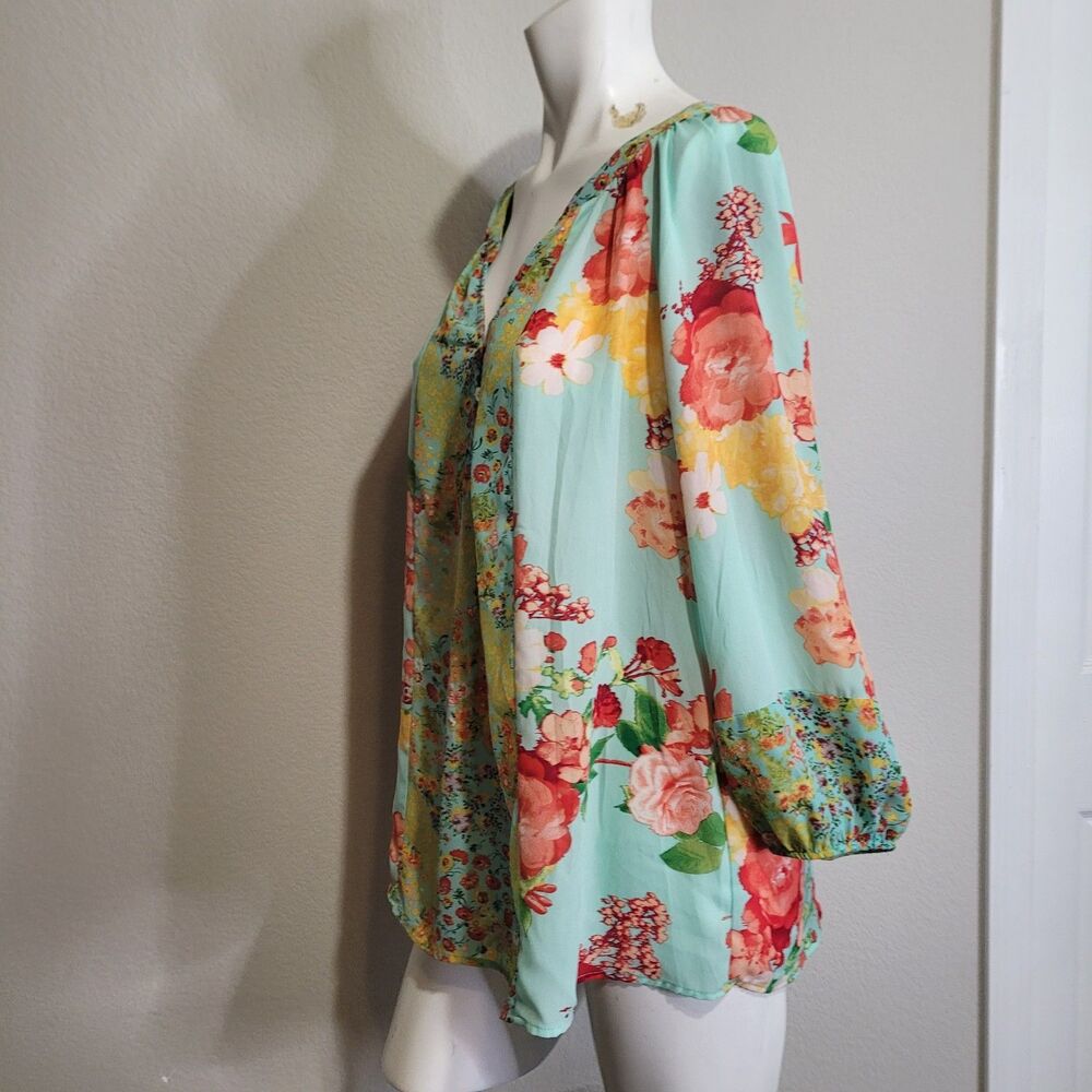 Fig & Flower Large Blouse Patchwork Button V-Neck… - image 4